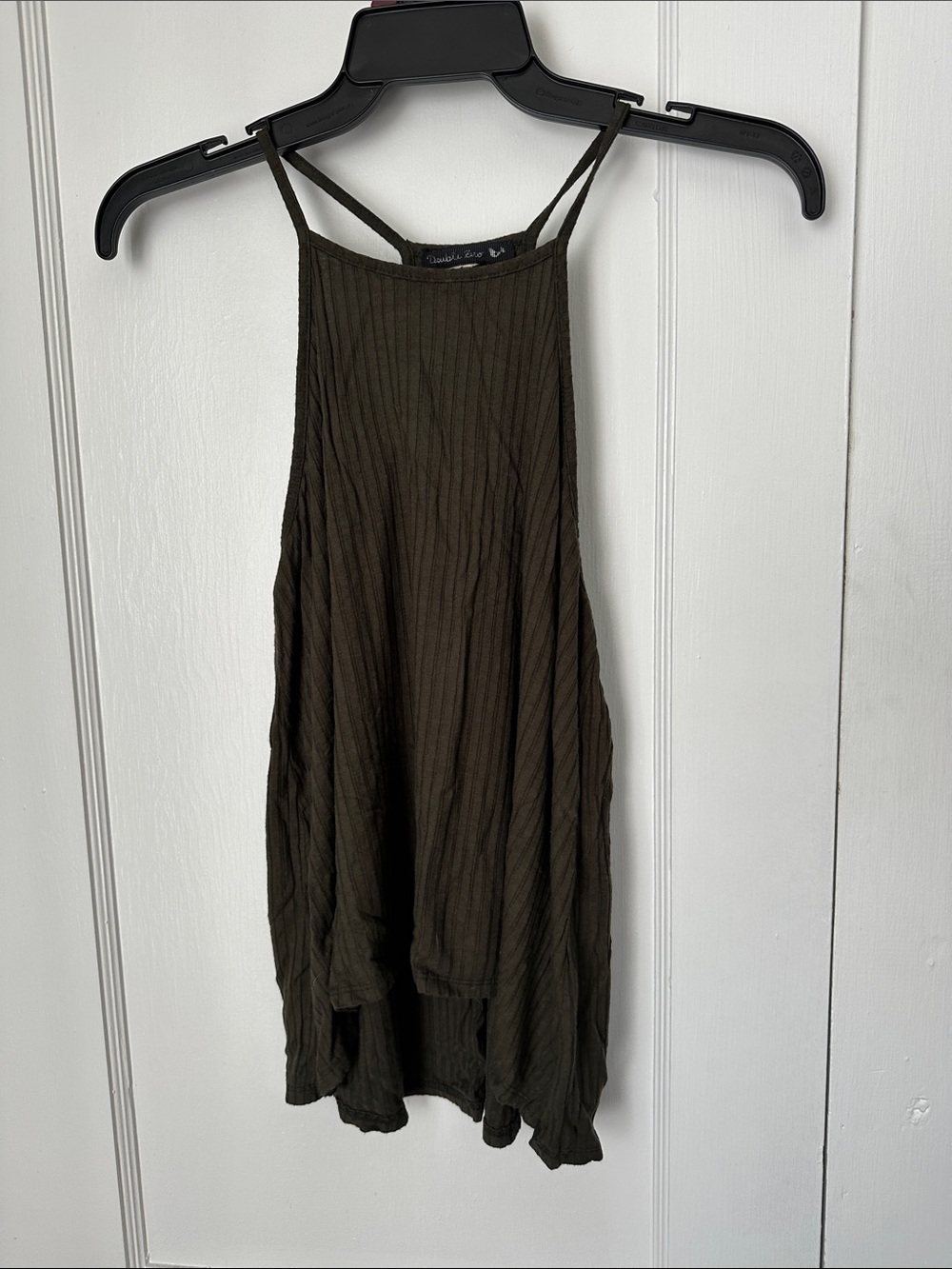 Double Zero Olive Ribbed Halter Tank